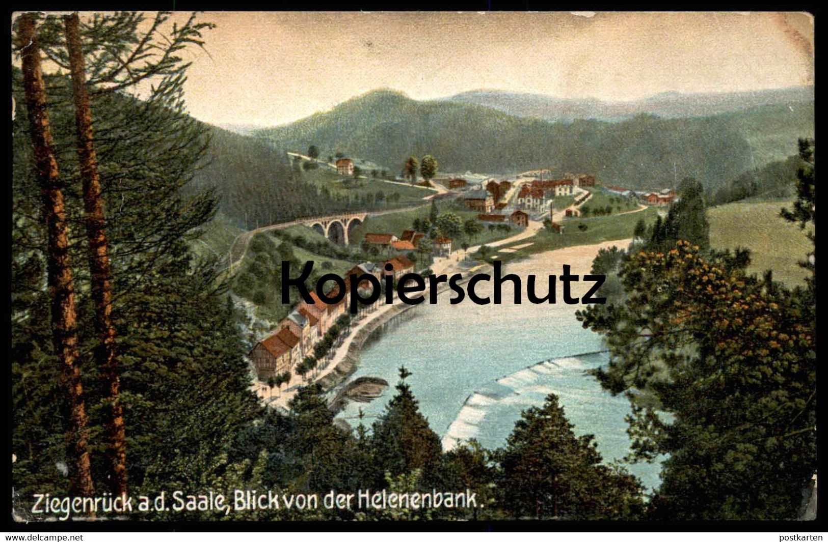 ALTE KÜNSTLER POSTKARTE ZIEGENRÜCK SAALE BLICK VON DER HELENENBANK Thüringen Cpa Postcard AK Ansichtskarte - Ziegenrück