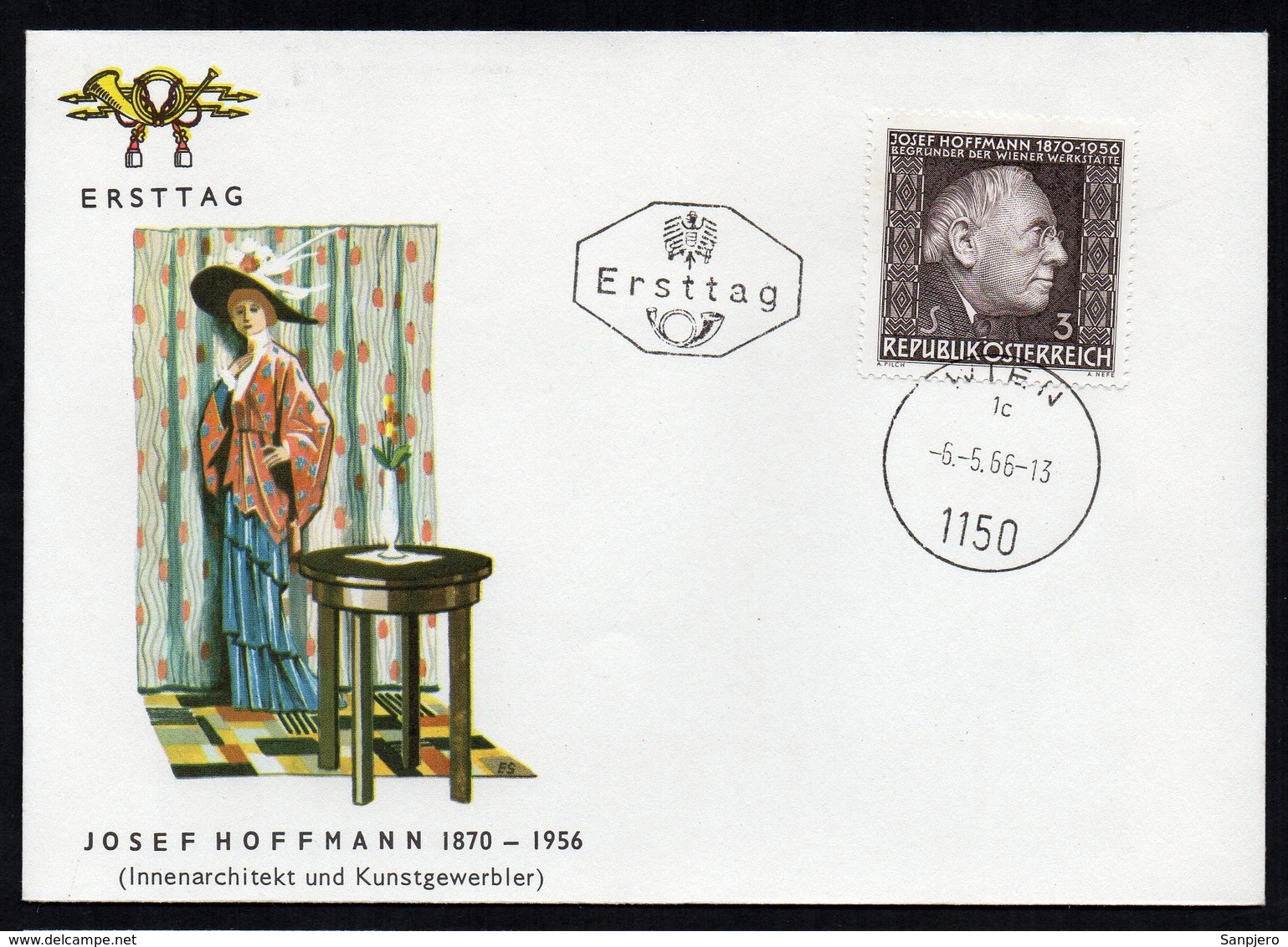 AUSTRIA FDC ERSTTAG 1966. JOSEF HOFFMANN - FDC