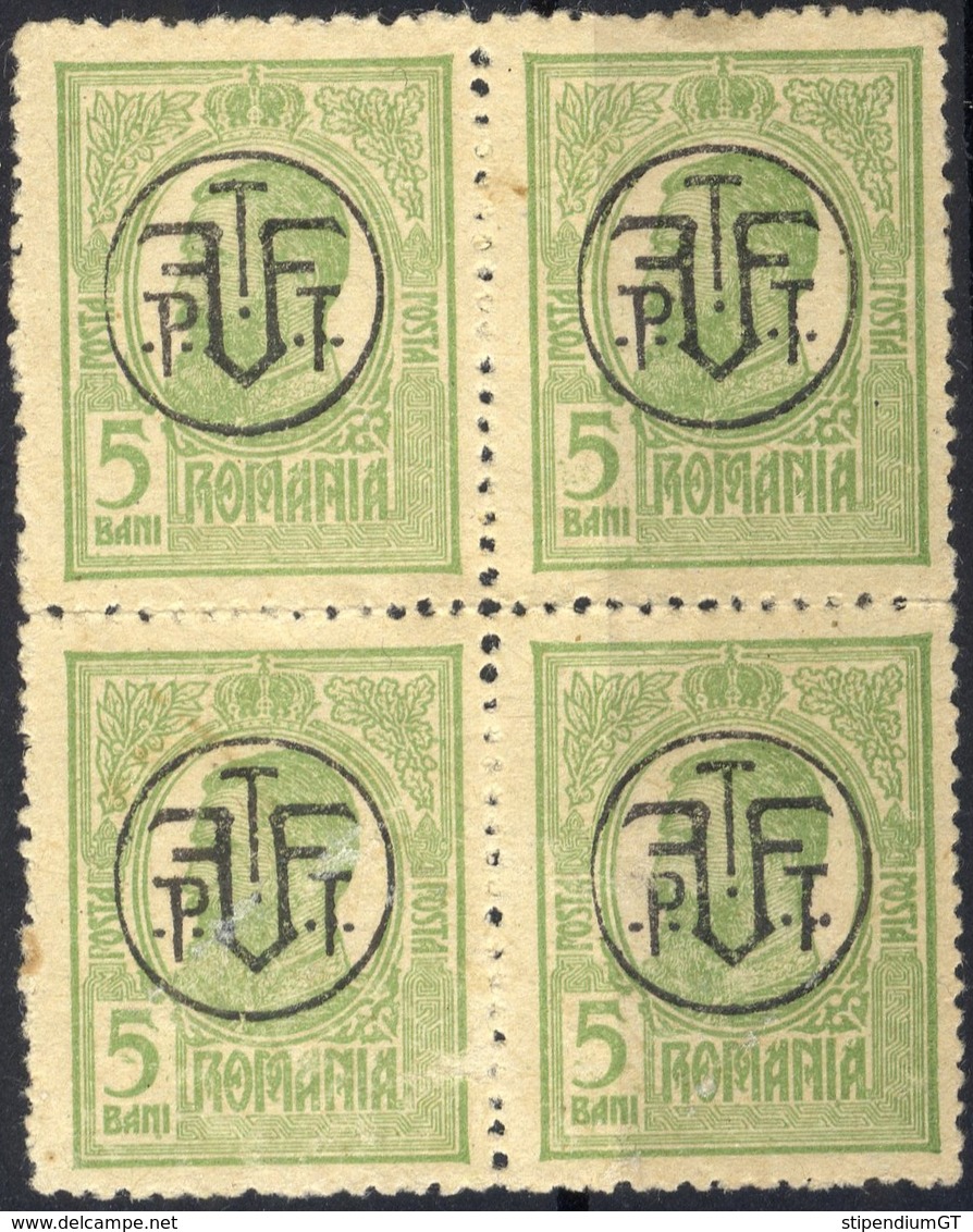 ROMANIA 1918 - 1919 Tipografiate PTT FF 5 BAN  Block 4 Used - Neufs