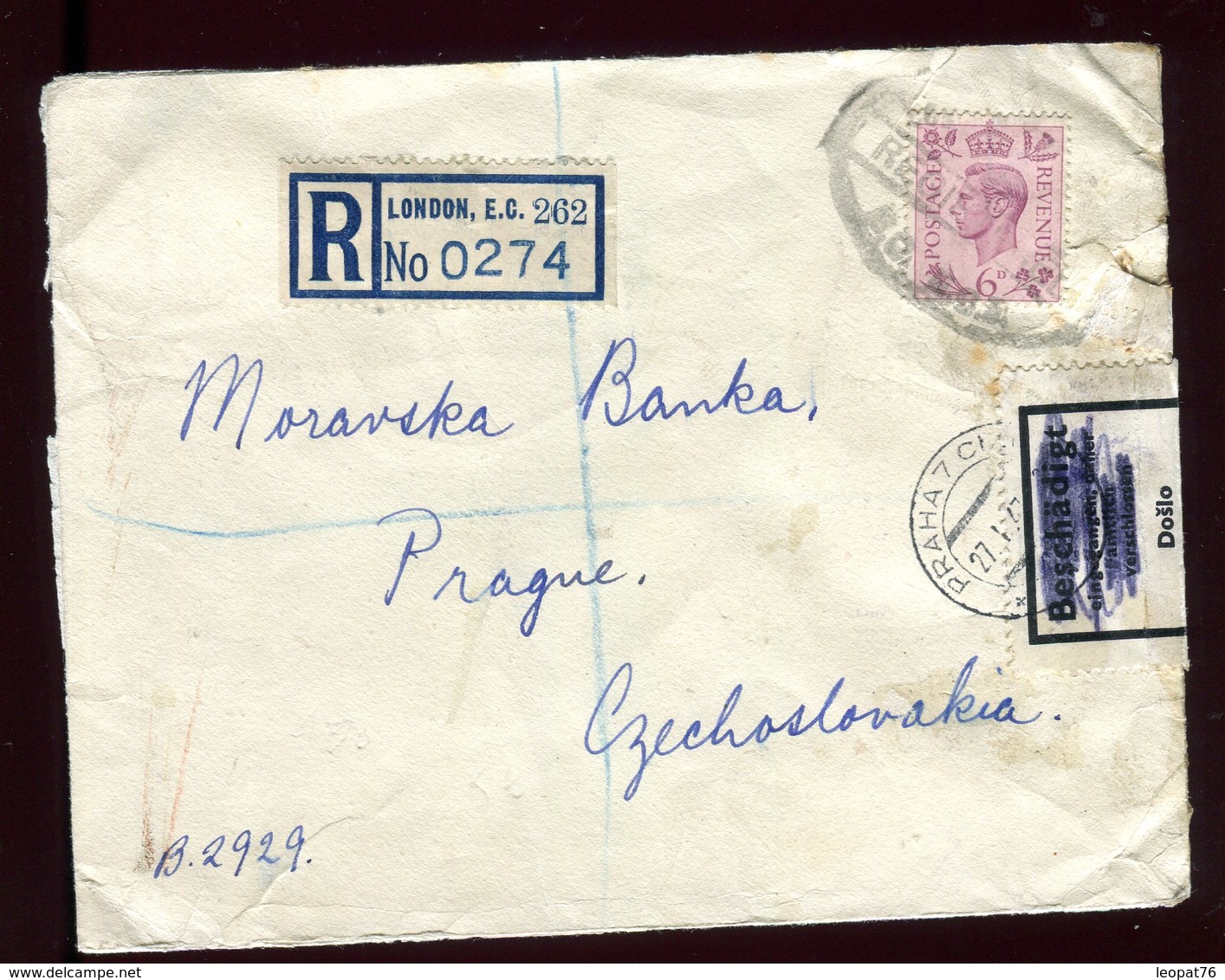 Royaume - Uni - Enveloppe En Recommandé De Londres Pour Prague En 1947 Avec Contrôle Postal - Cartas & Documentos