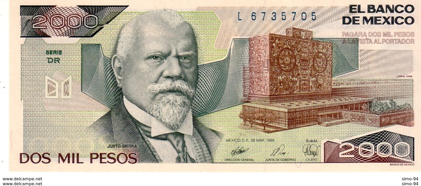 Mexico P.86 2000 Pesos 1989 Unc - Messico