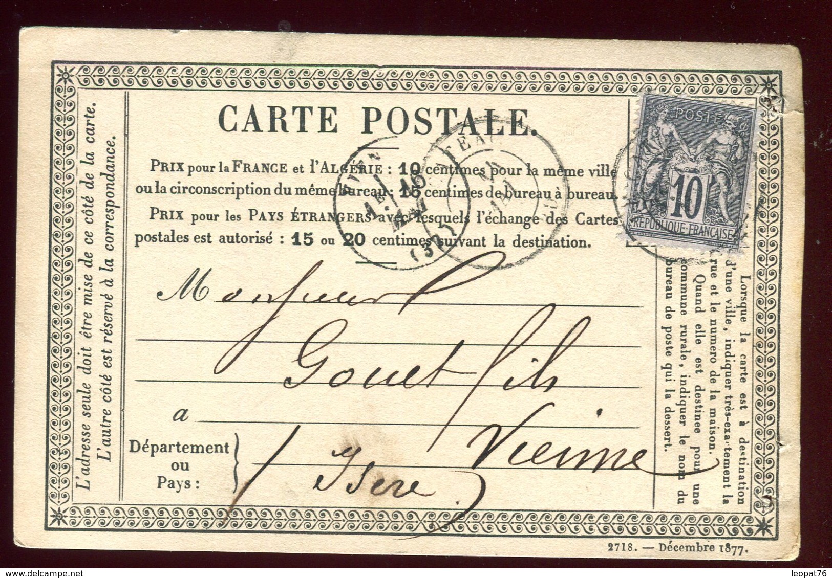 Carte Précurseur De Le Cateau Pour Vienne En 1878 - Vorläufer
