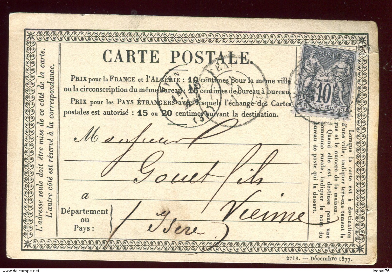 Carte Précurseur De Le Cateau Pour Vienne En 1878 - Precursor Cards