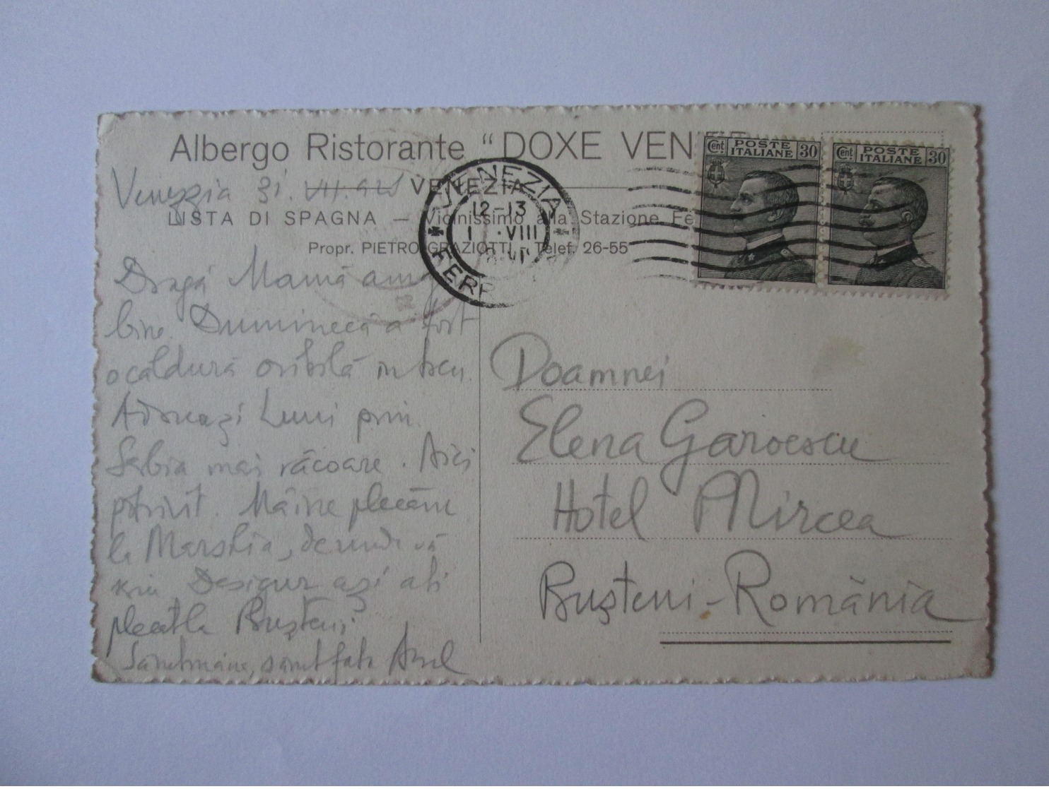 Italy-Venezia/Venice-Hotel Doxe Venier,used Postcard From 1928 - Venezia (Venice)