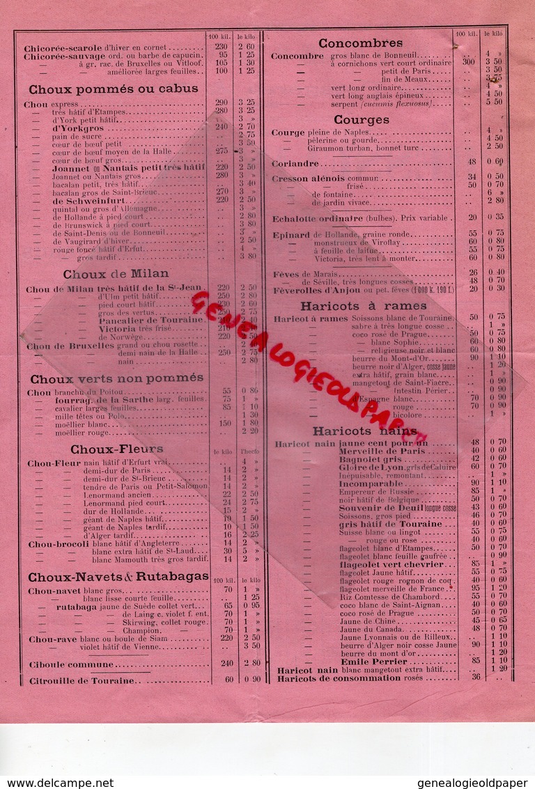 37 - BOURGUEIL - CATALOGUE TARIF PRESSELIN-LANDRY- GELLUSSEAU- 1903-1904-GRAINES POTAGERES HORTICULTURE-HORTICULTEUR - Landwirtschaft