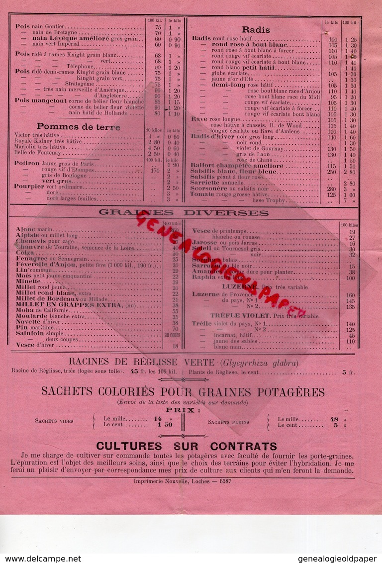 37 - BOURGUEIL - CATALOGUE TARIF PRESSELIN-LANDRY- GELLUSSEAU- 1903-1904-GRAINES POTAGERES HORTICULTURE-HORTICULTEUR - Landwirtschaft
