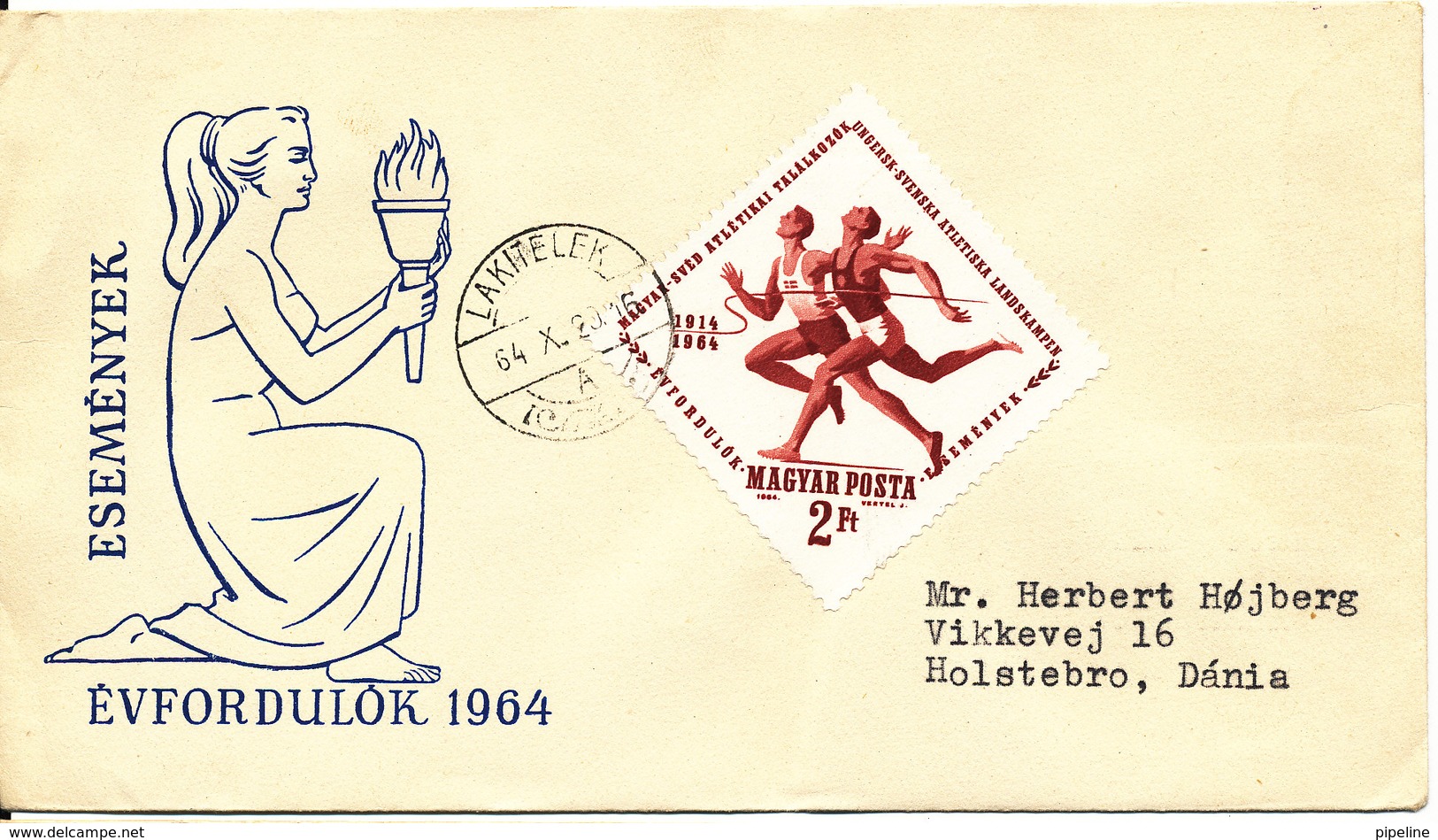 Hungary FDC 20-10-1964 Hungarian & Swedish Athletic Meet With Cachet Sent To Denmark - FDC