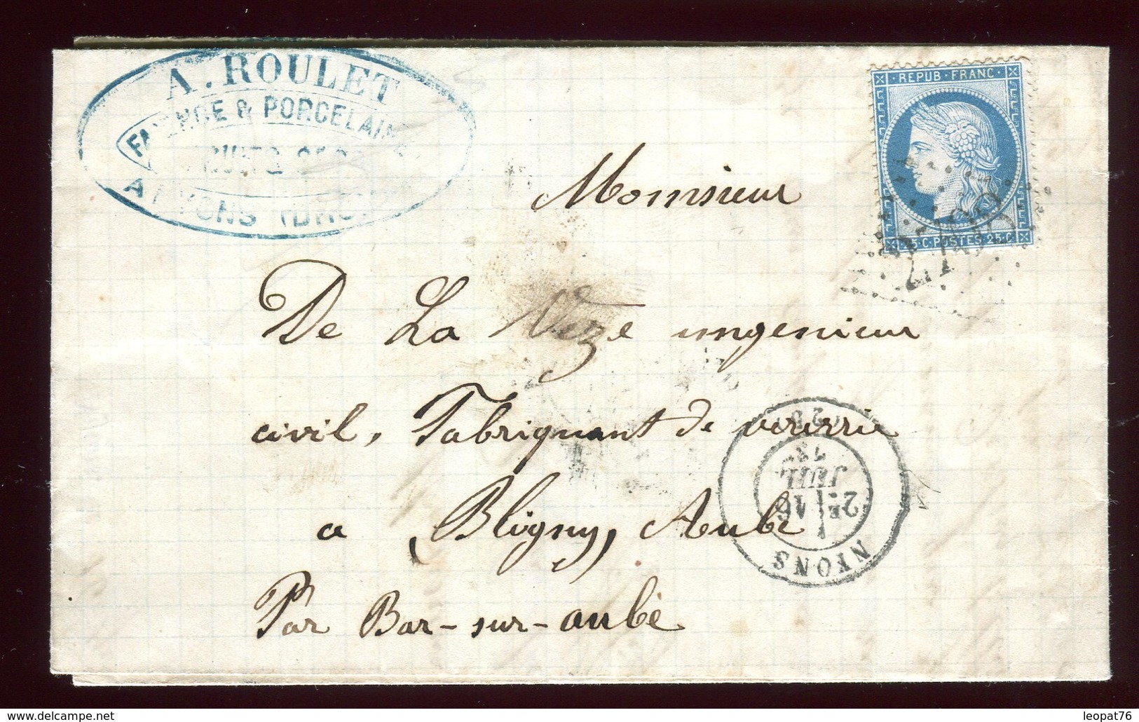 Lettre Avec Texte Commerciale ( Scan Intérieur Sur Demande ) De Nyons Pour Bligny En 1873 - 1849-1876: Classic Period