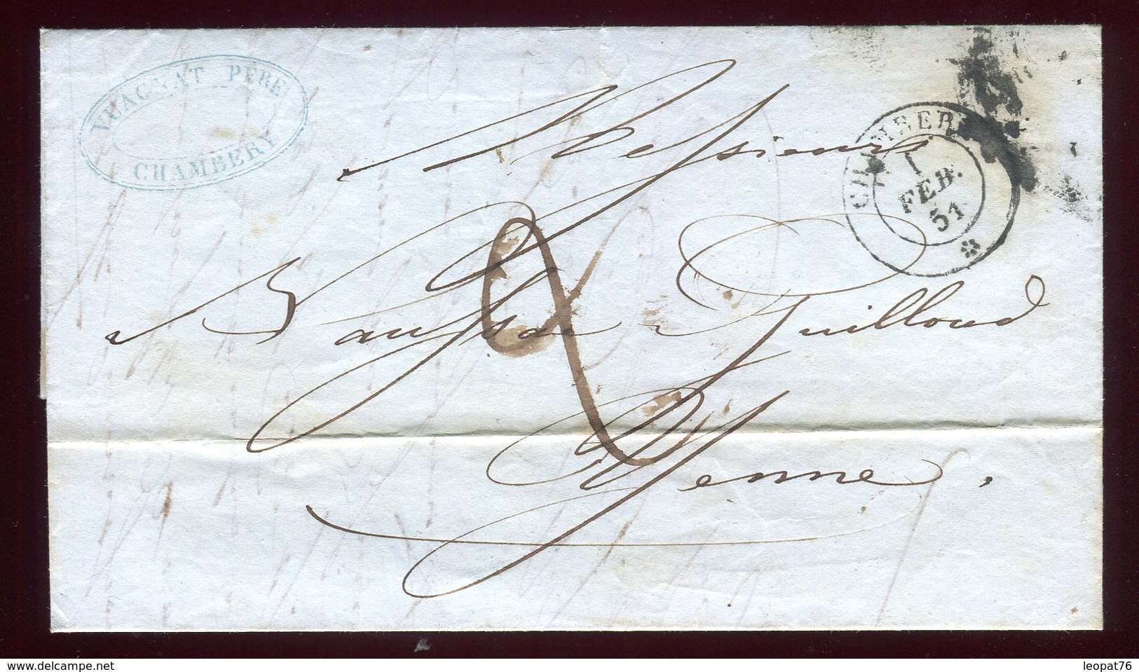 Lettre Avec Texte ( Scan Intérieur Sur Demande ) De Chambery Pour Yenne En 1851 - 1849-1876: Période Classique