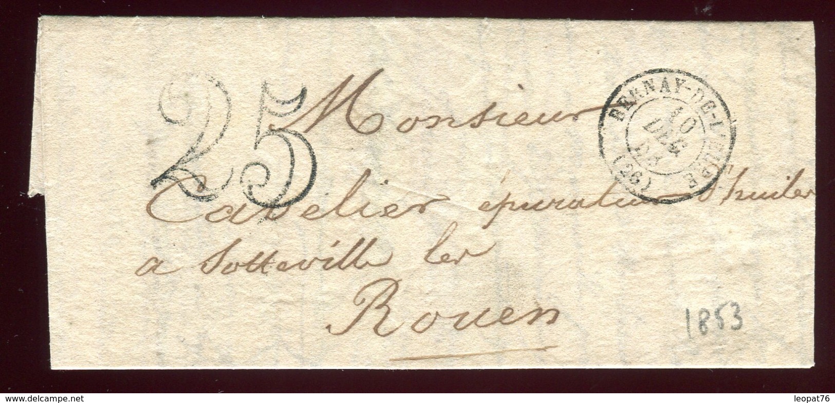 Lettre Avec Texte ( Scan Intérieur Sur Demande ) De Bernay Pour Rouen En 1853 - 1849-1876: Periodo Classico