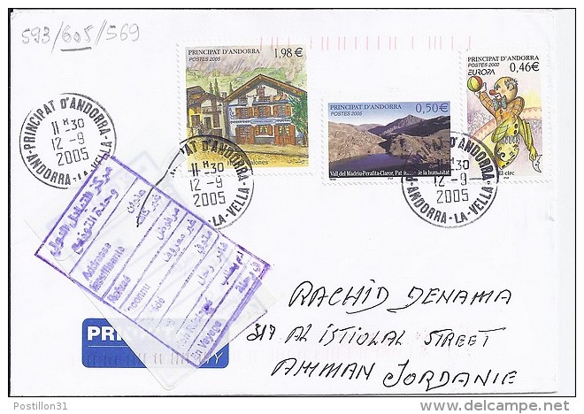 TP N° 605 + DIVERS SUR LETTRE DU 12.09.05 POUR LA JORDANIE - Storia Postale