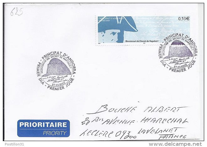 TP N° 625  SUR LETTRE DU 27.03.06 POUR LA FRANCE - Cartas & Documentos