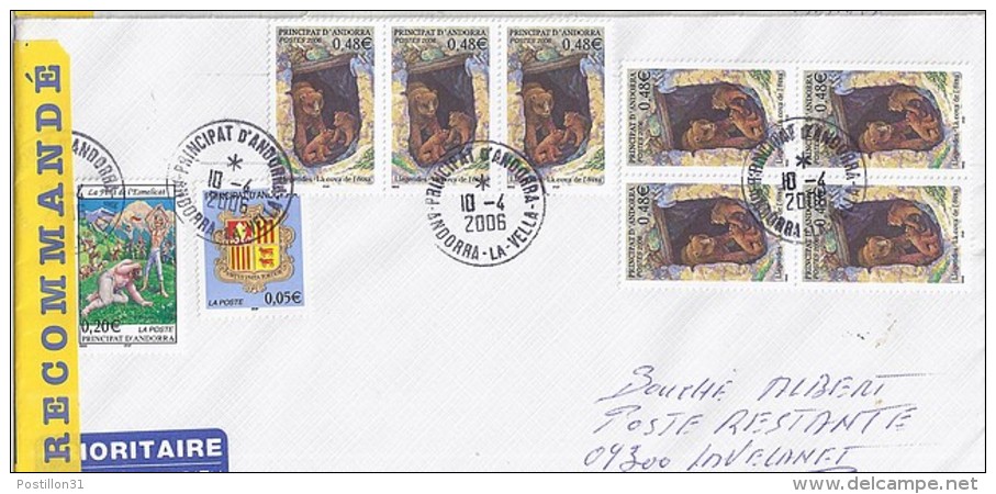 TP N° 626x7 + DIVERS  SUR LETTRE RECOMMANDEE DU 10.04.06 POUR LA FRANCE+POSTE RESTANTE - Lettres & Documents