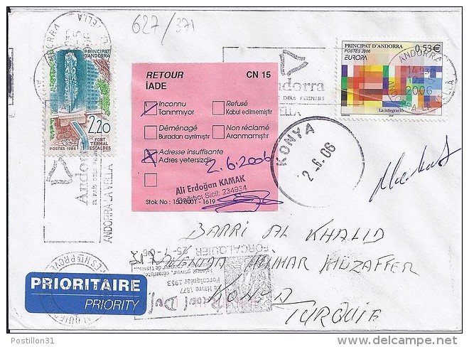 TP N° 627 + DIVERS SUR LETTRE DU 12.05.06 POUR LA TURQUIE - Briefe U. Dokumente