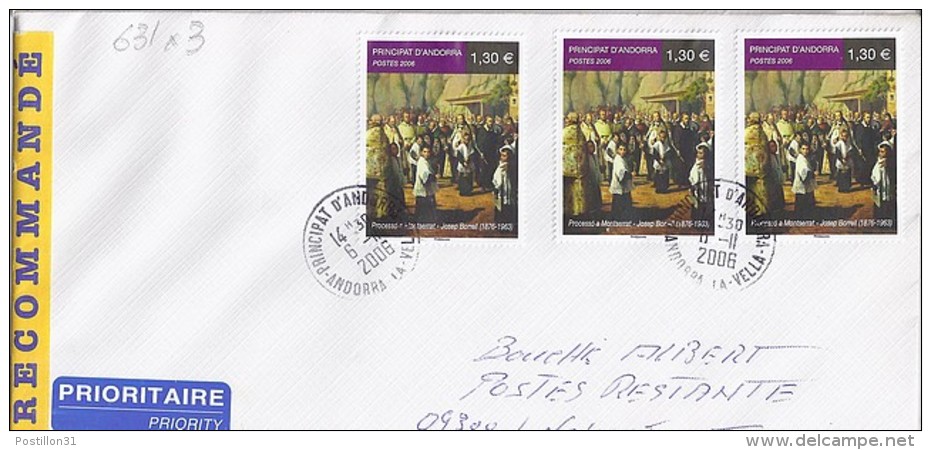 TP N° 631x3  SUR LETTRE RECOMMANDEE DU 6.11.06 POUR LA FRANCE+POSTE RESTANTE - Briefe U. Dokumente