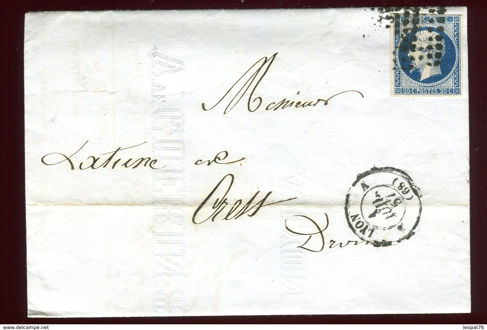 Lettre Sans Texte De Lyon Pour Crest En 1857 - 1849-1876: Klassik