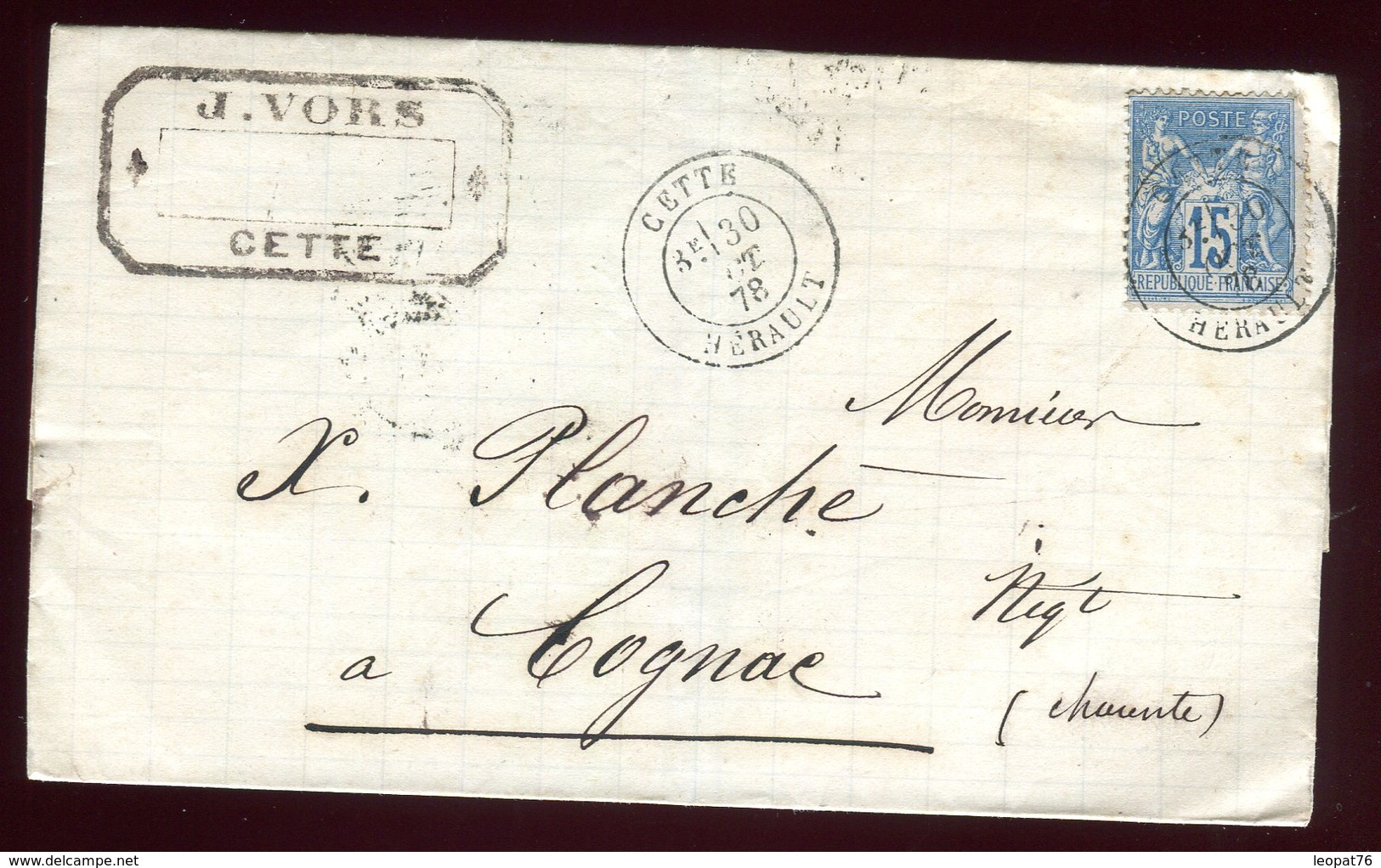 Lettre Sans Texte De Cette Pour Cognac En 1878 - 1877-1920: Période Semi Moderne