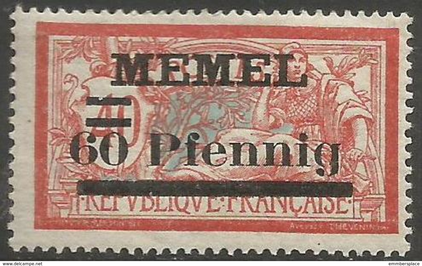 Memel (Klaipeda) - 1921 Merson Overprint 60pf/40c MH *   Mi 36  Sc 40 - Neufs