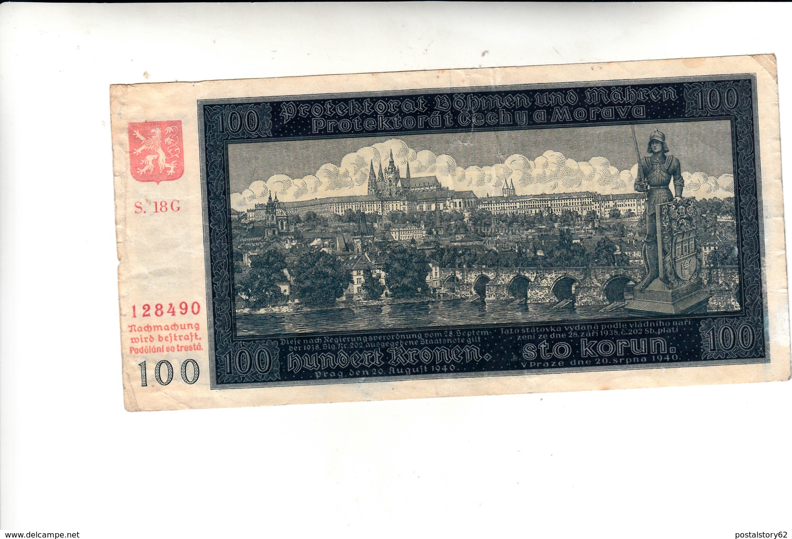 Cecoslovacchia,Banconota 100 Korun 1940 - Tchécoslovaquie