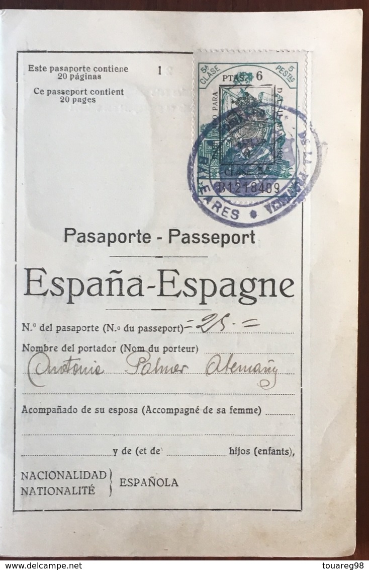 Passeport Espagnol Valable Pour La France. España. Pasaporte. Délivré En 1928 à Palma De Mallorca. Cerbère. Cachets. - Documentos Históricos