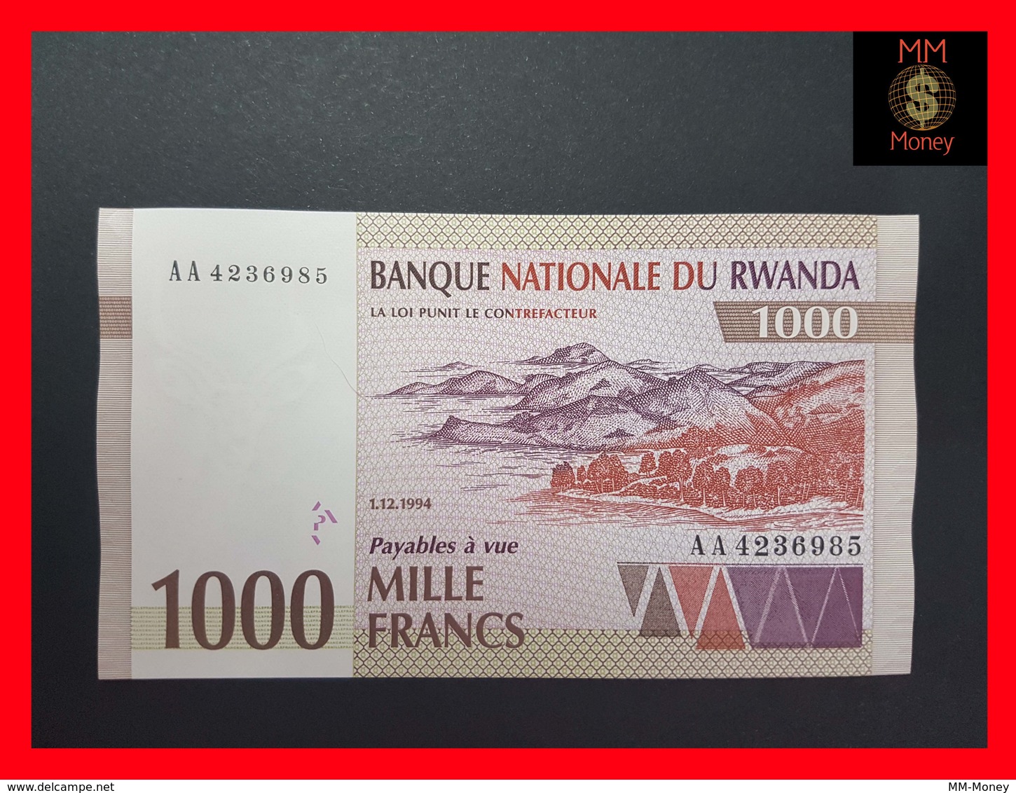 RWANDA 1.000 1000 Francs  1.12.1994  P. 24  UNC  *AA* - Ruanda