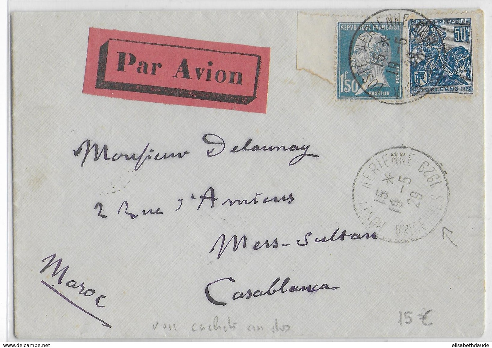 1929 - ENVELOPPE Par AVION Avec OBLITERATION "POSTE AERIENNE VINCENNES 1929" => CASABLANCA (MAROC) - 1960-.... Lettres & Documents