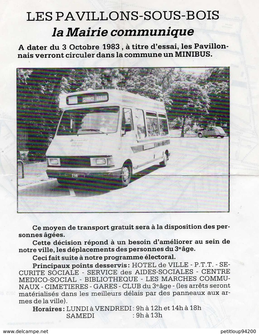 PLAN LIGNE LES PAVILLONS-SOUS-BOIS Navette Municipale  OCTOBRE 1983 - Europe