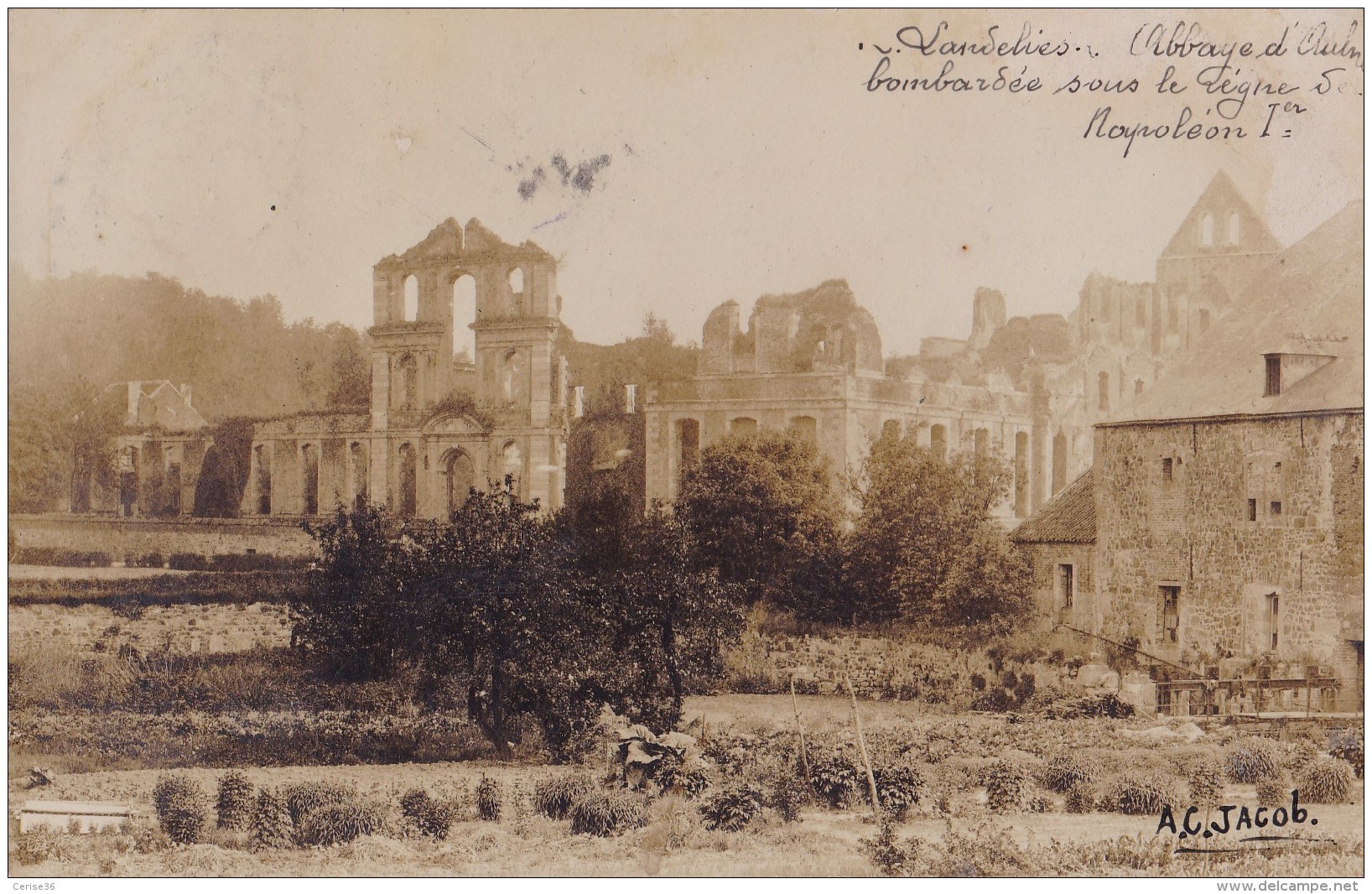Photo Carte De Landelies Abbaye D'Aulne Bombardée Sous Le Règne De Napoléon Ier - Lobbes