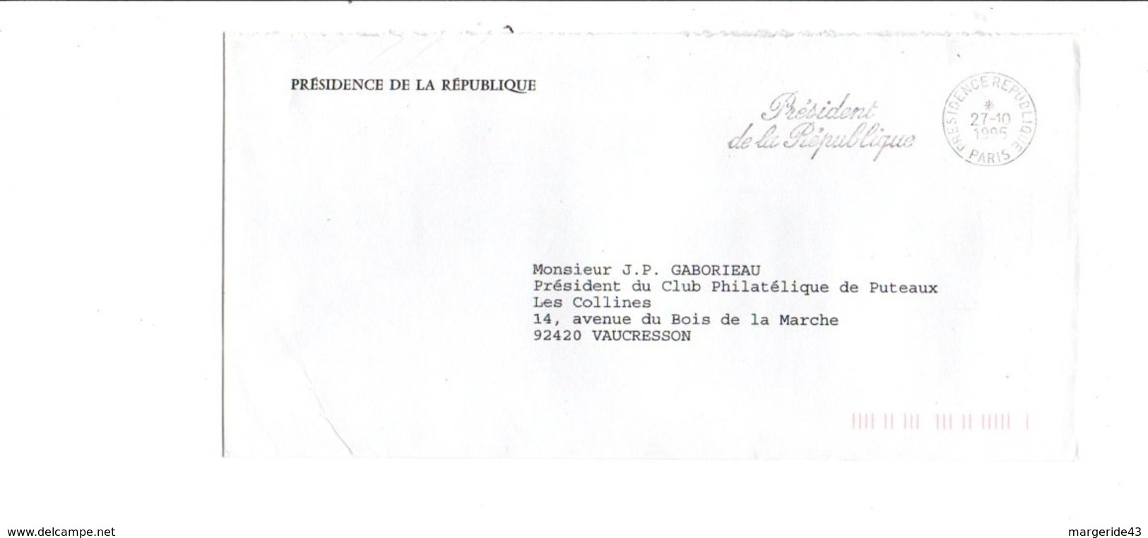 OBLITERATION PRESIDENT DE LA REPUBLIQUE 1995 - Oblitérations Mécaniques (Autres)