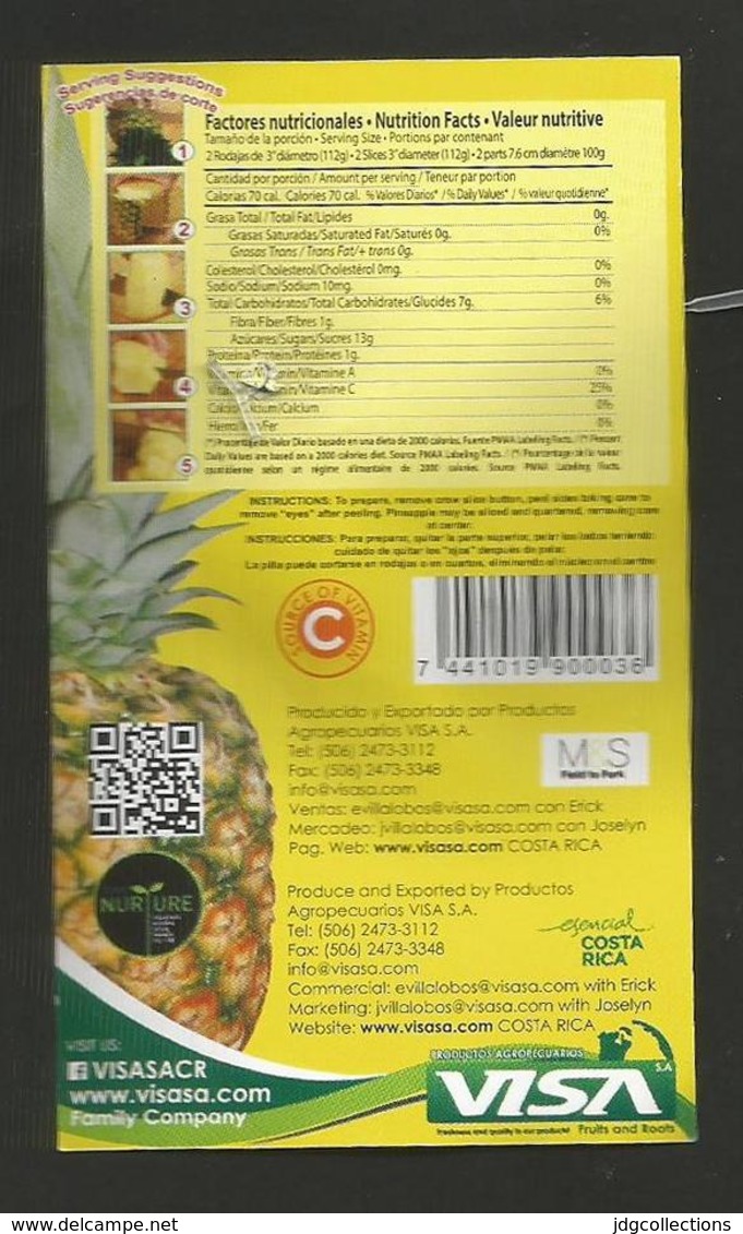 # PINEAPPLE VISA Size 6 - Fruit Tag Balise Etiqueta Anhanger Ananas Pina Bradipo Sloth Costa Rica - Fruits & Vegetables