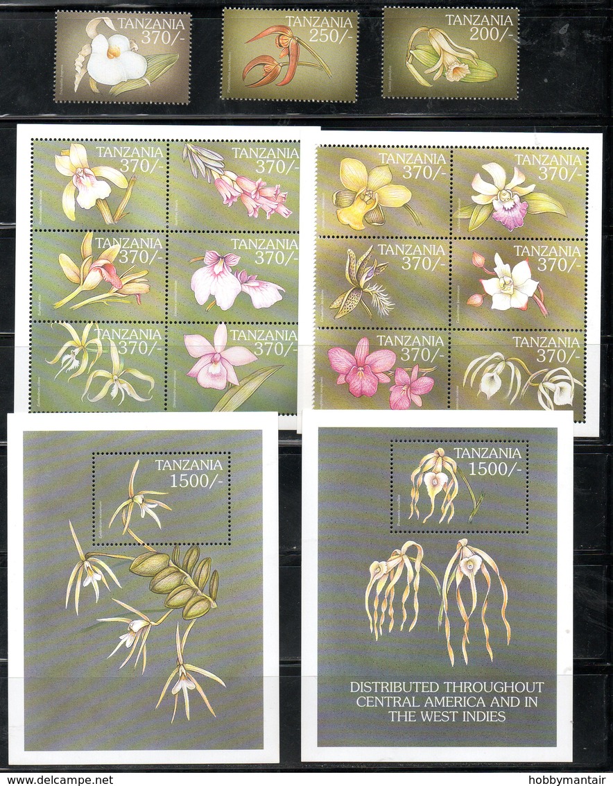 TANZANIA,1999, FLOWERS- ORCHIDS,3v.+2M/S+2S/S, MNH** - Orchids