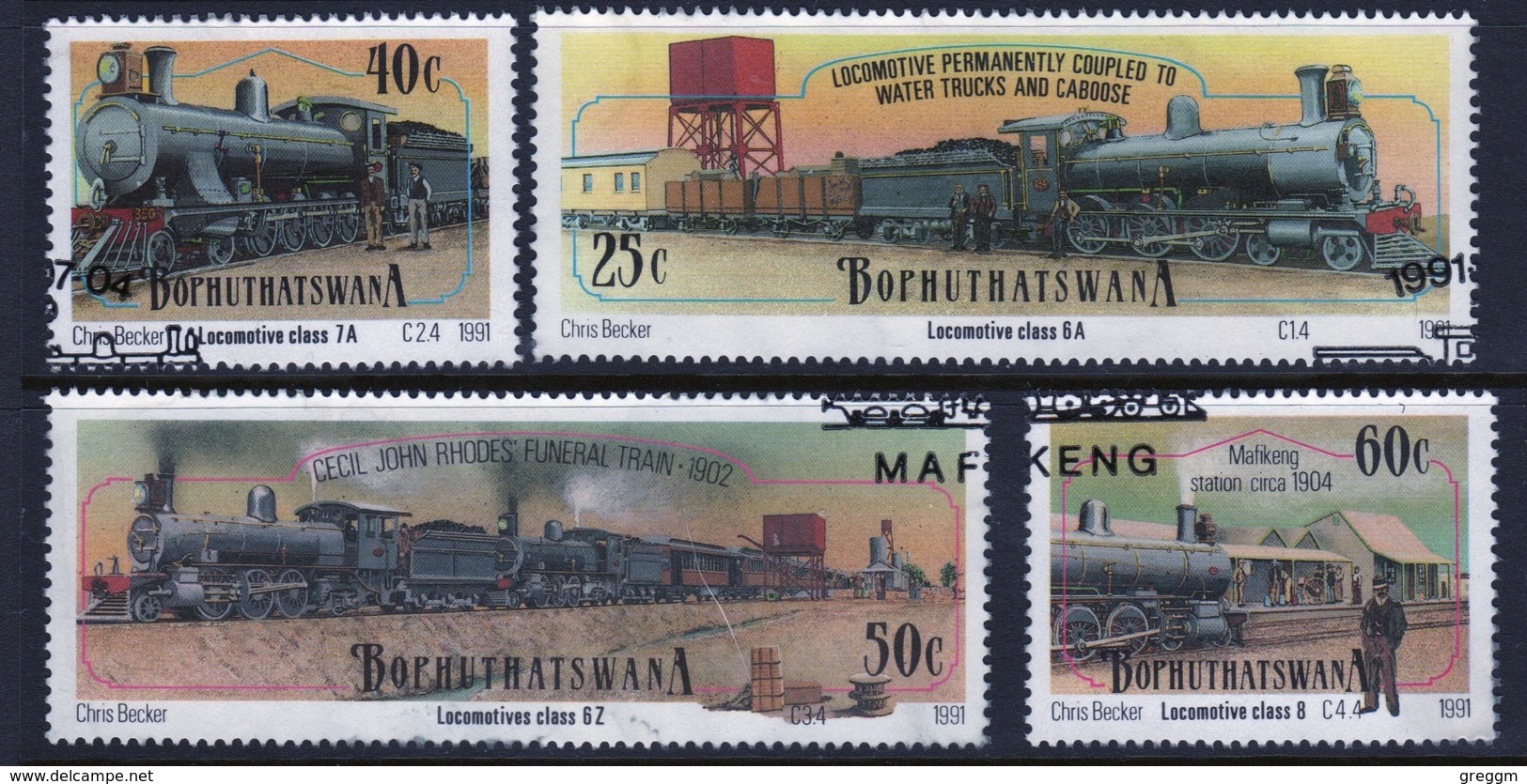 Bophuthatswana Set Of Stamps Celebrating Steam Locomotives From 1991. - Bophuthatswana