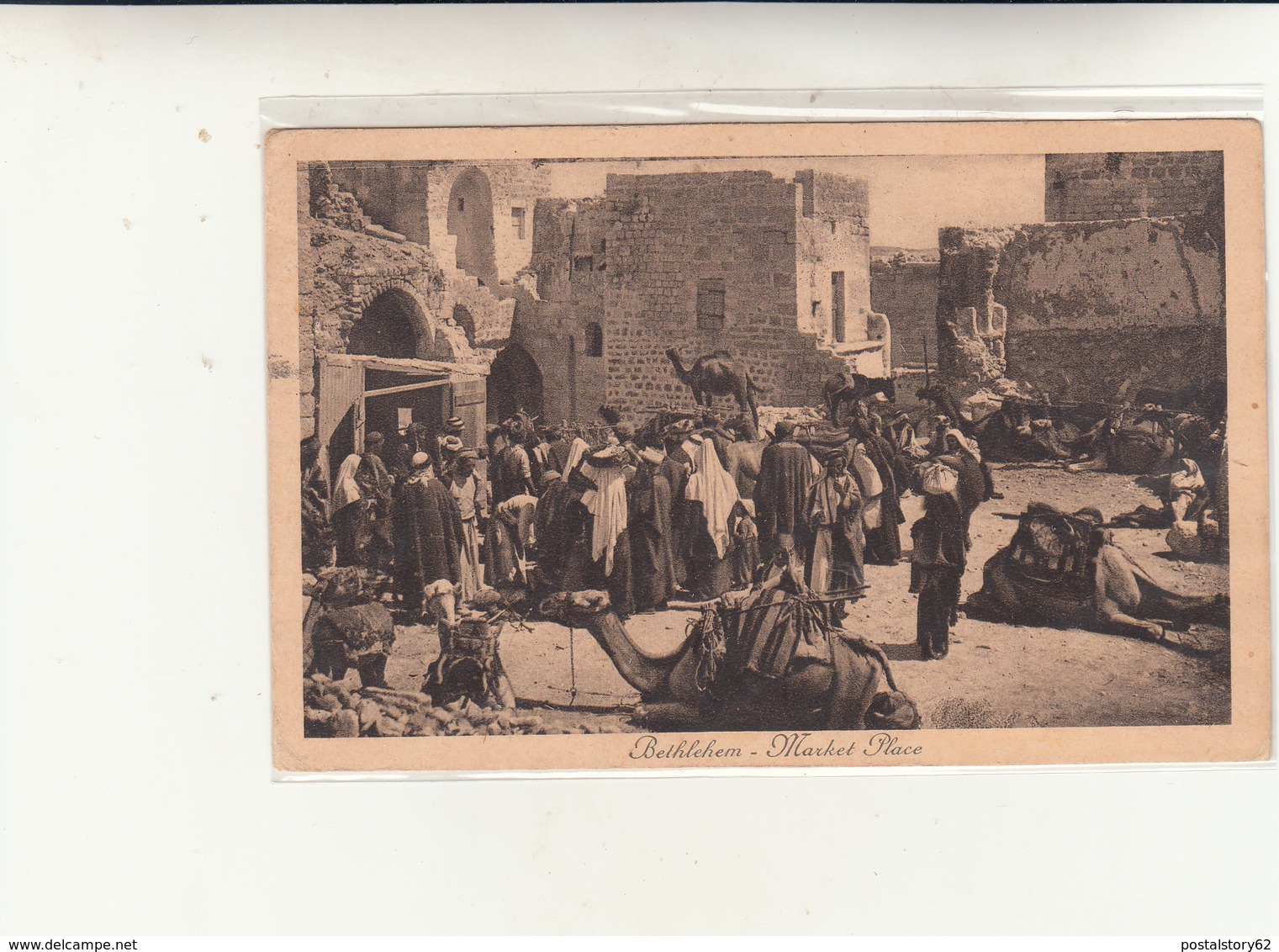 Betlemme, Piazza Del Mercato. Cartolina Viaggiata 1932 Periodo Mandato Britannico. Franc. Asportato - Palestina