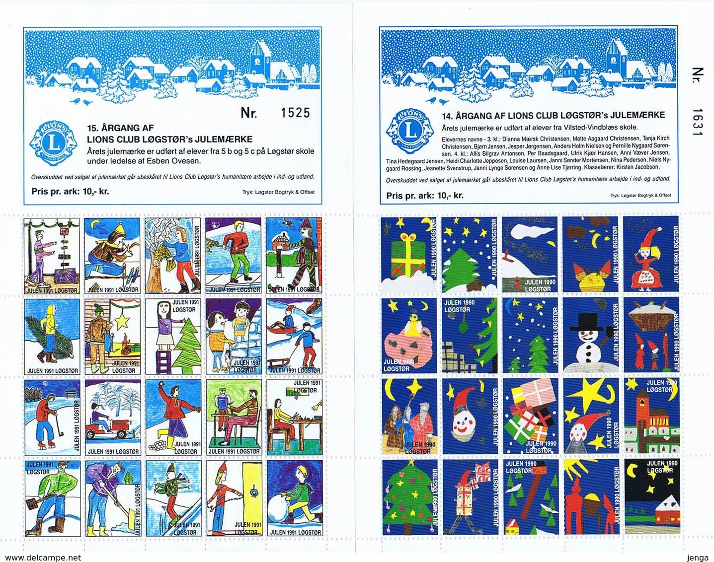 Denmark; Lions Club.  Local Christmas Seals; Løgstør;  1985 - 1991; 7 Full Sheets.  MNH (**) Not Folded - Rotary, Lions Club