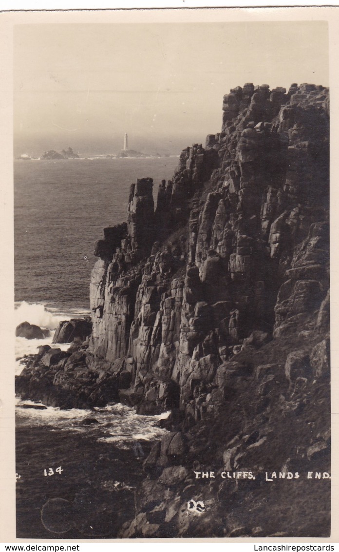Postcard The Cliffs Lands End [ And Longships Lighthouse ] Cornwall RP My Ref  B12365 - Land's End