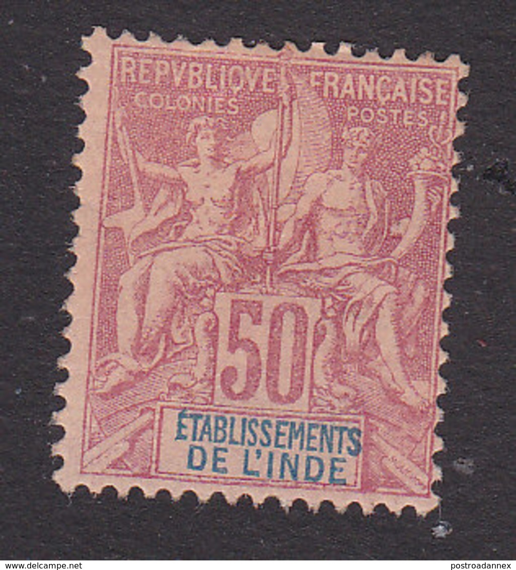 French India, Scott #16, Mint Hinged, Navigation And Commerce, Issued 1892 - Unused Stamps