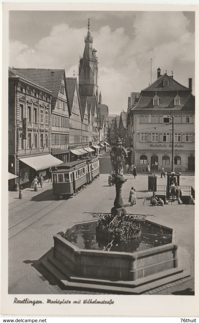 05/1946 - REUTLINGEN - Marktplatz Mit Wilhelmstrasse - Tramway - Animée - Editions METZ - Kunstanstalt TUBINGEN - Reutlingen