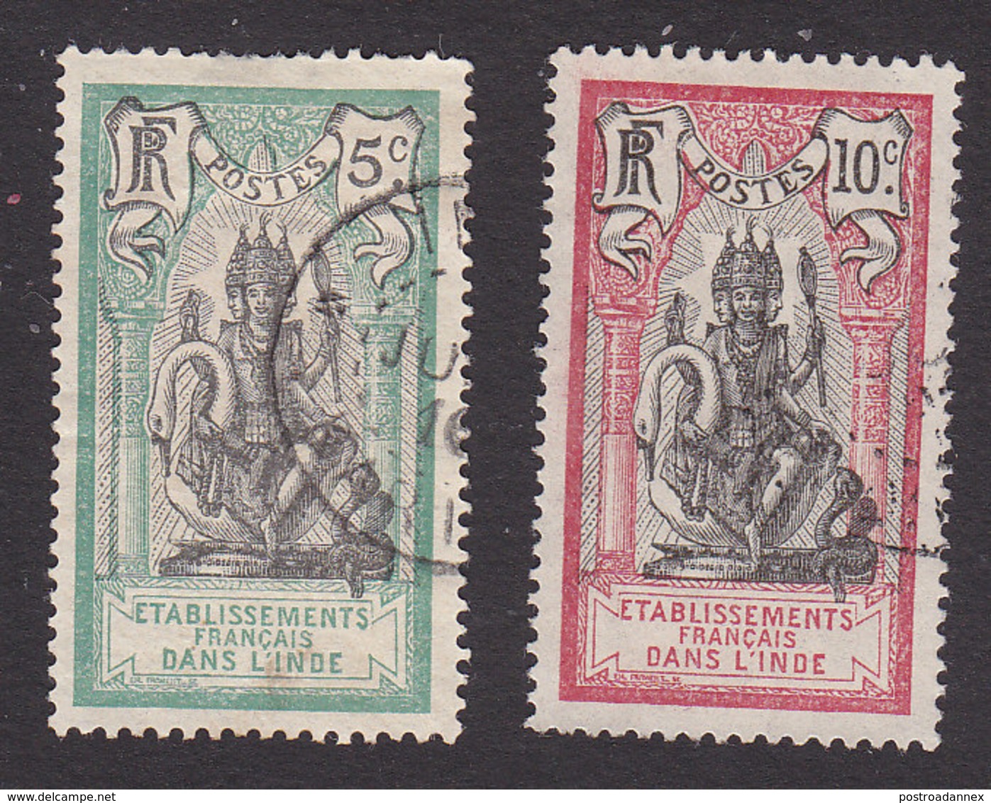 French India, Scott #30, 32, Used, Brahma, Issued 1914 - Used Stamps