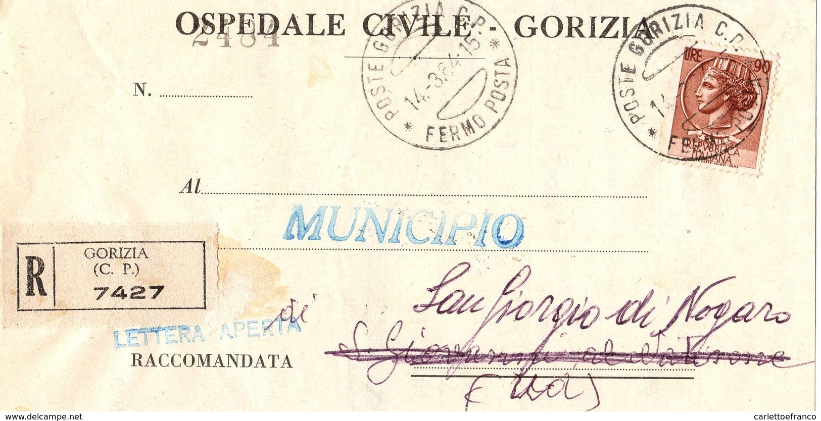 Piego Ospedaliero Gorizia -> Municipio S. Giorgio Di Nogaro - 1981-90: Storia Postale