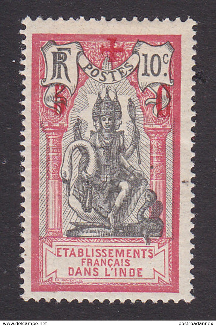 French India, Scott #B3, Mint Hinged, Brahma Surcharged, Issued 1916 - Unused Stamps