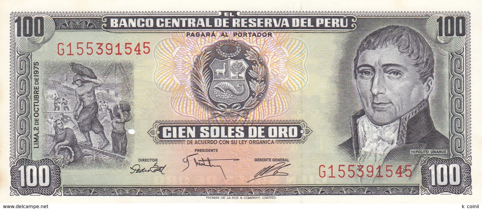 Peru - 100 Soles 2 Oct 1975 - UNC (has A Hole) - Pérou