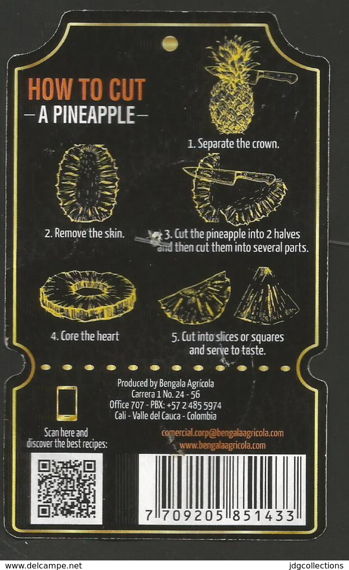 # PINEAPPLE BENGALA No-Size GOLDEN PREMIUM Fruit Tag Balise Etiqueta Anhanger Ananas Pina Colombia - Fruits & Vegetables