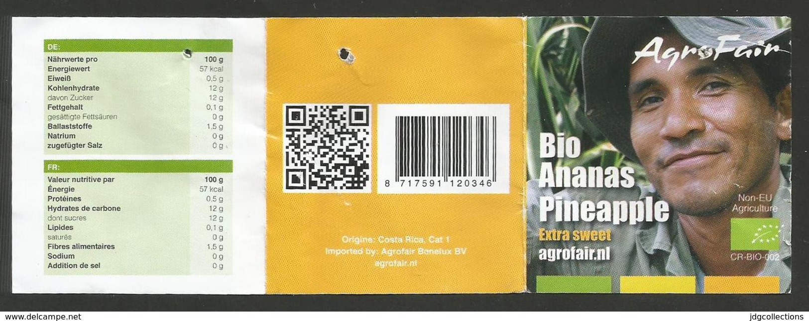 # PINEAPPLE BIO EXTRA SWEET AGRO FAIR BENELUX Fruit Tag Balise Etiqueta Anhanger Ananas Pina Costa Rica - Fruits & Vegetables