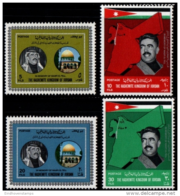 Jordan 1972 Murder In Caairo Of Minister-president Wasfi El Tell  4 Values MNH Map Portrait - Autres & Non Classés