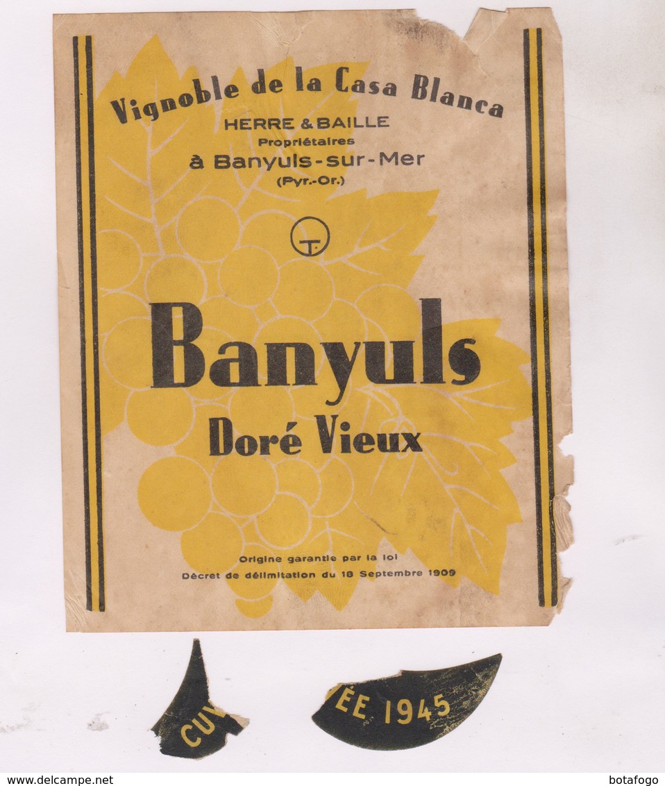 ETIQUETTE DE VIN BANYULS - Vin De Pays D'Oc