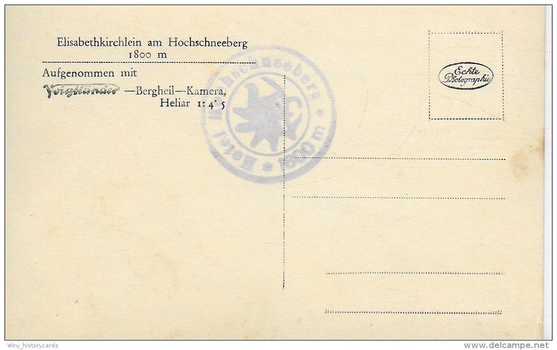 AK 000ß  Elisabethkirchlein Am Hochschneeberg Um 1920-30 - Schneeberggebiet