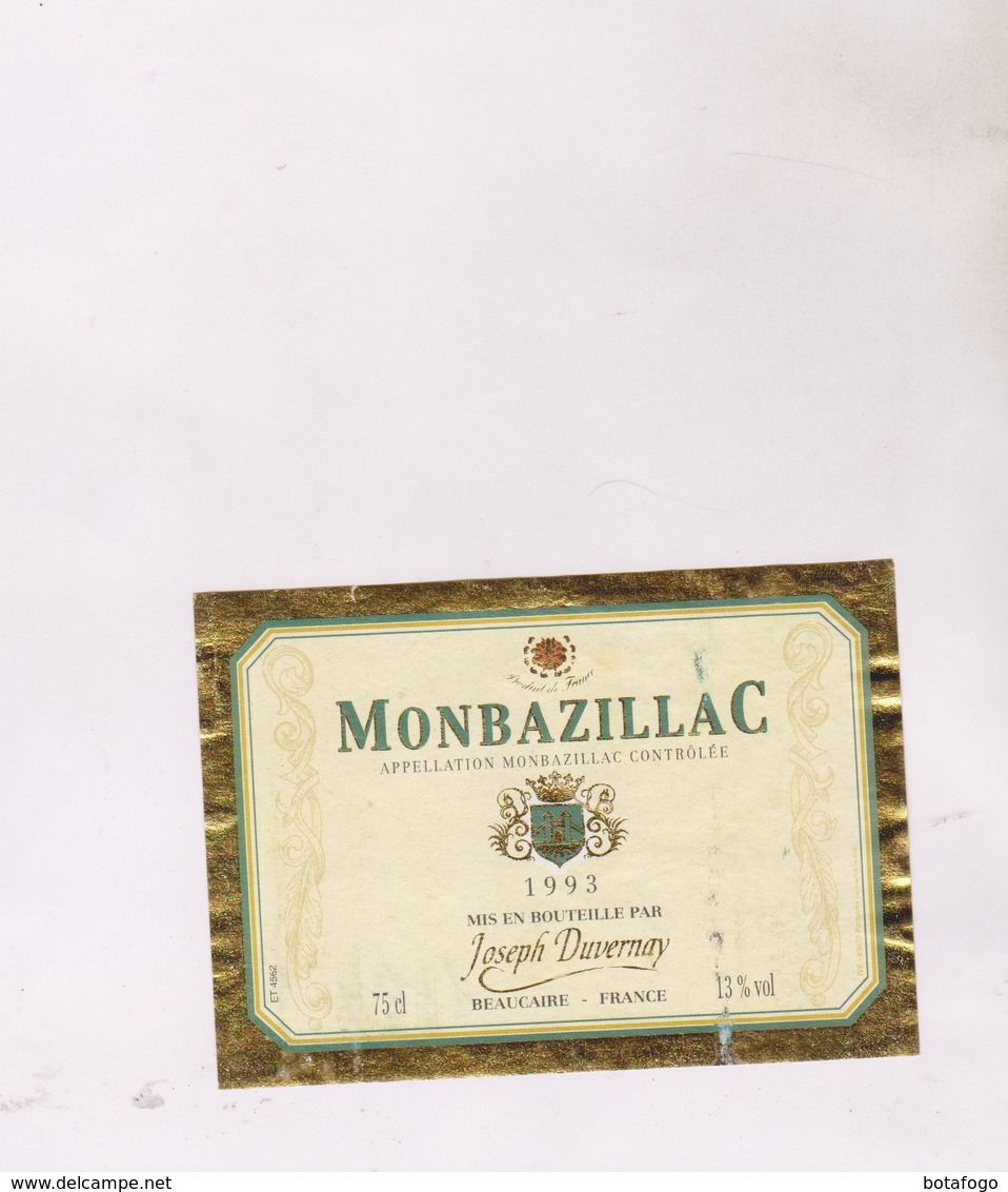 ETIQUETTE DE VIN MONBAZILLAC, JOSEPH DUVERNAIS 1993! - Monbazillac