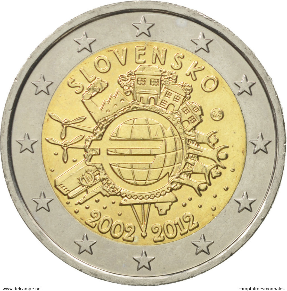 Slovaquie, 2 Euro, 10 Ans De L'Euro, 2012, SUP+, Bi-Metallic, KM:120 - Slovaquie