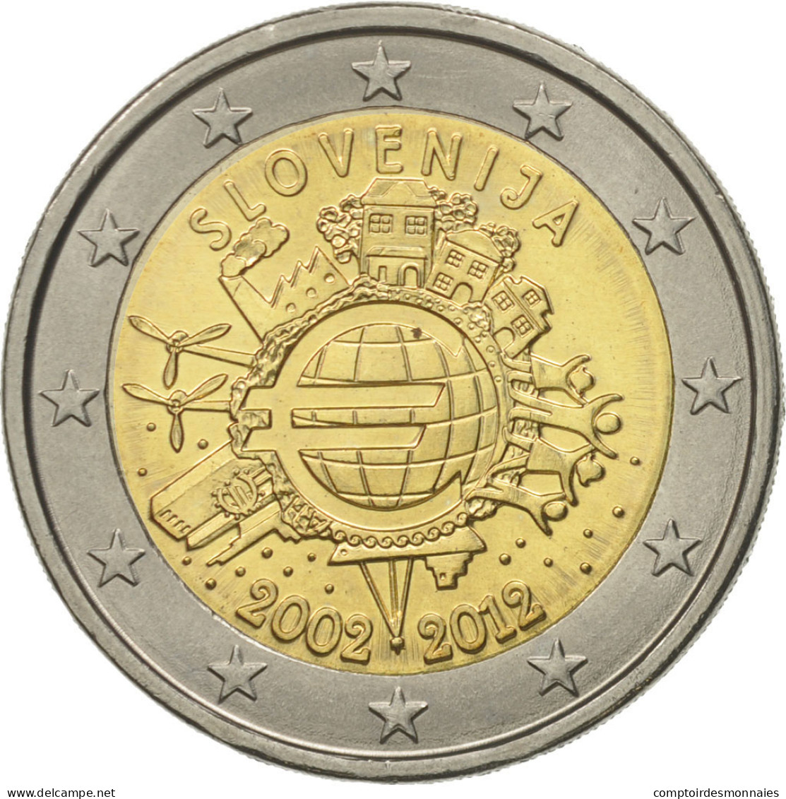 Slovénie, 2 Euro, 10 Ans De L'Euro, 2012, SUP+, Bi-Metallic, KM:107 - Slovénie