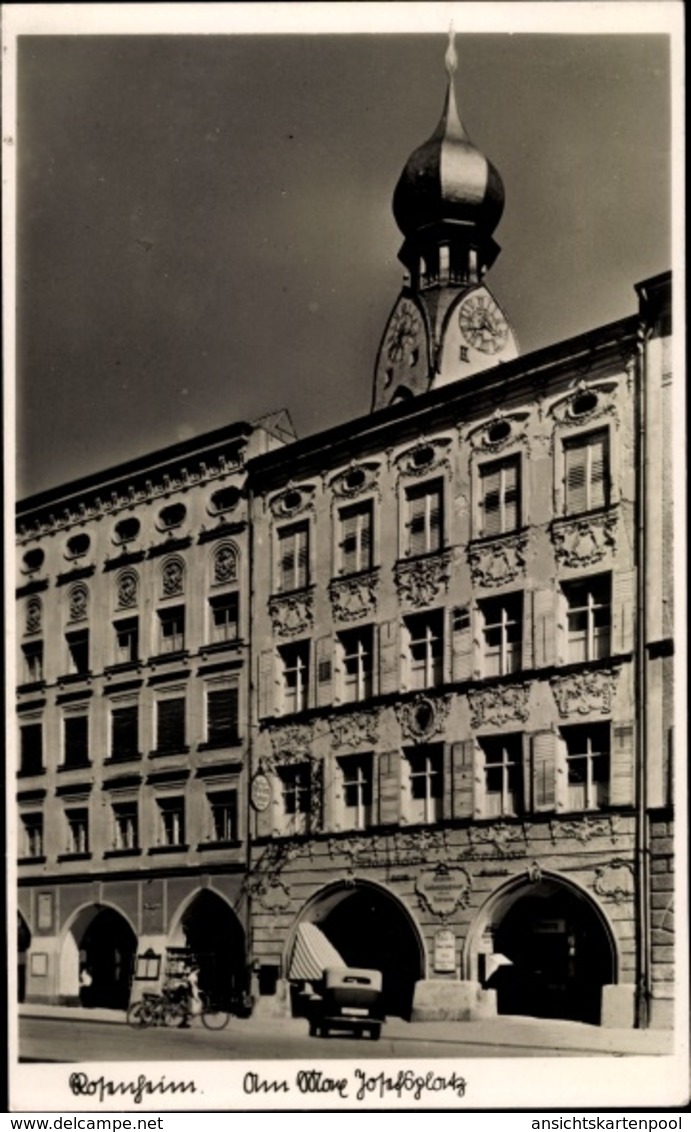 Cp Rosenheim Im Alpenvorland Oberbayern, Am Max Josefsplatz, Häuserfassaden, Kirchturm, Auto - Andere & Zonder Classificatie